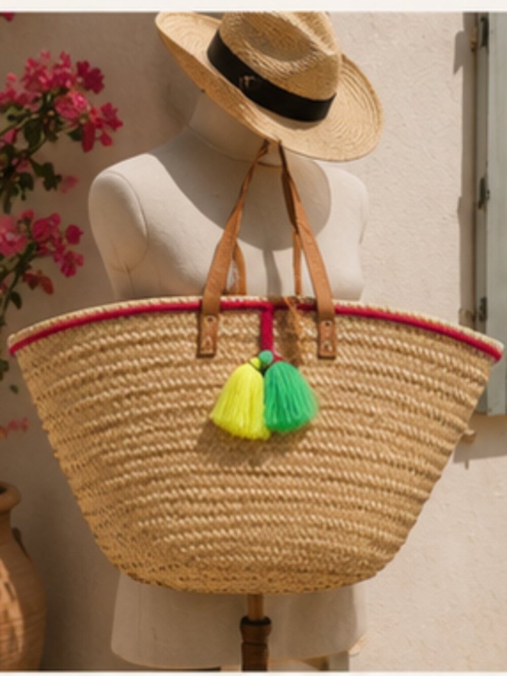 French Baskets Oversized Straw Market Tote Coastal Riviera Beach Bag